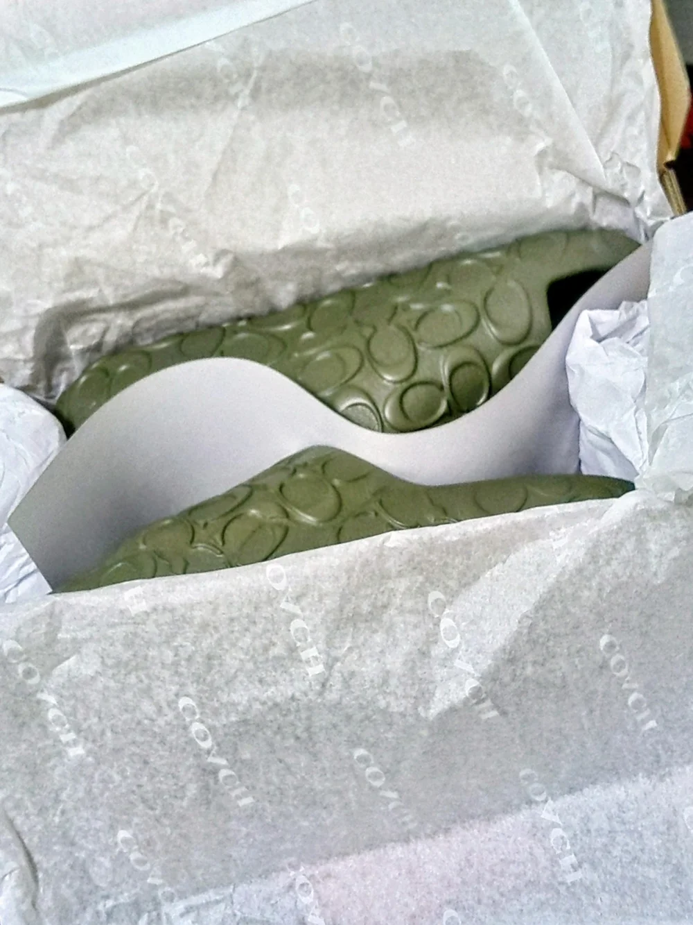 Coach Olive Green Embossed Logo Slide